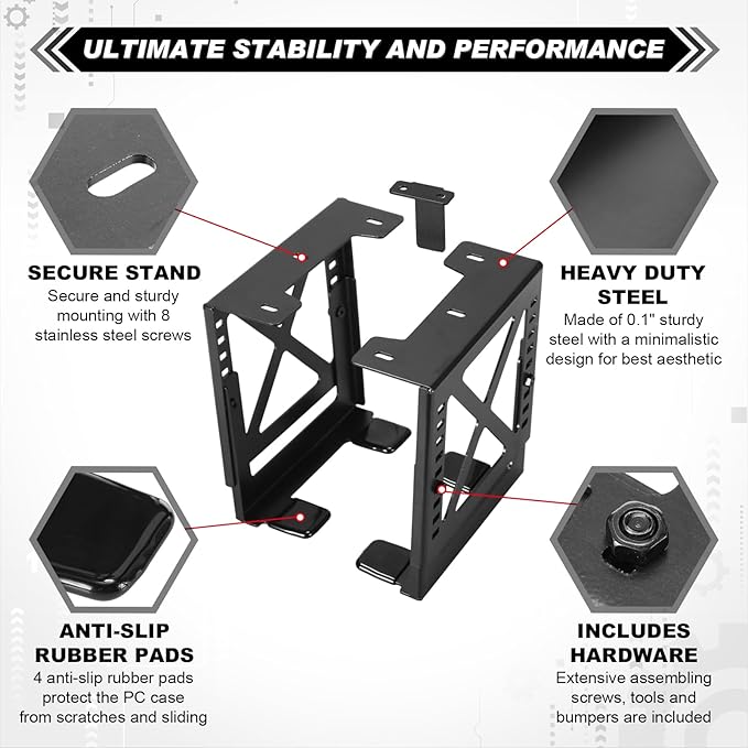 Adjustable Under Desk PC or NAS Mount Bracket Holder up to 22 Lbs Compatible with Desktop NAS CPU UPS Small Form Factor Tower
