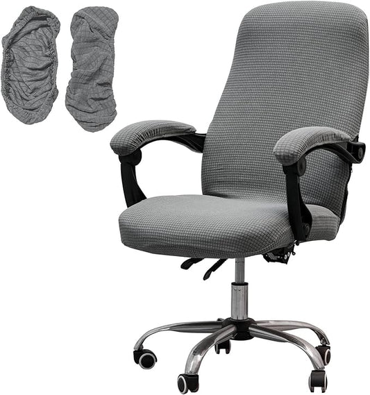 Melaluxe Office Chair Cover with Armrest Covers， Universal Stretch Desk Chair Cover, Computer Chair Slipcovers (Size: L) - Light Gray