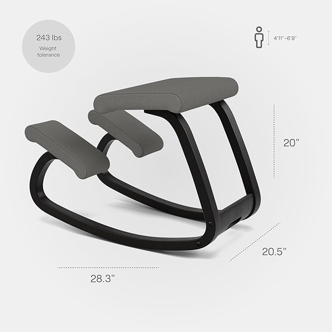 Varier Variable Balans Original Kneeling Chair Designed by Peter Opsvik (Dark Grey Revive Fabric with Black Ash Base)