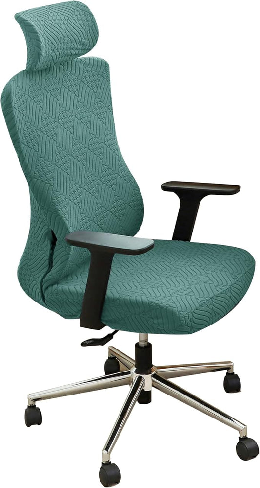 Ergonomic Office Chair Cover with Headrest Covers Green Jacquard Stretch Desk Chair and Headrest Slipcovers Washable