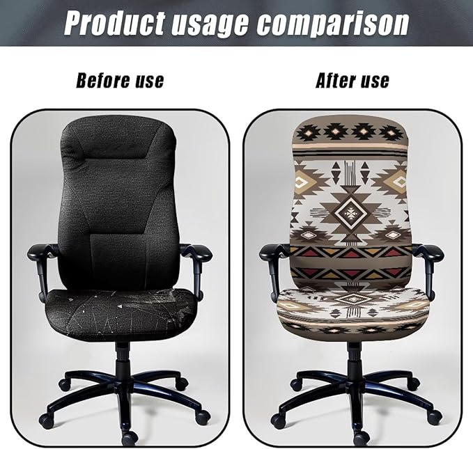 Talayituse Aztec Tribe Geometric Print Office Chair Covers, Stretch Computer Chair Cover, Universal Boss Chair Covers Modern Simplism Style High Back Chair Slipcover, Large