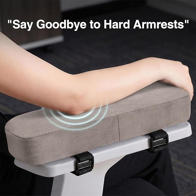 Smiry Ergonomic Office Chair Armrest Pads, Memory Foam Arm Rest Covers, Non-Slip Armrest Cushion with Adjustable Buckles and Straps, Elbow Relief for Desk, Gaming & Wheelchair (Taupe, Set of 2)