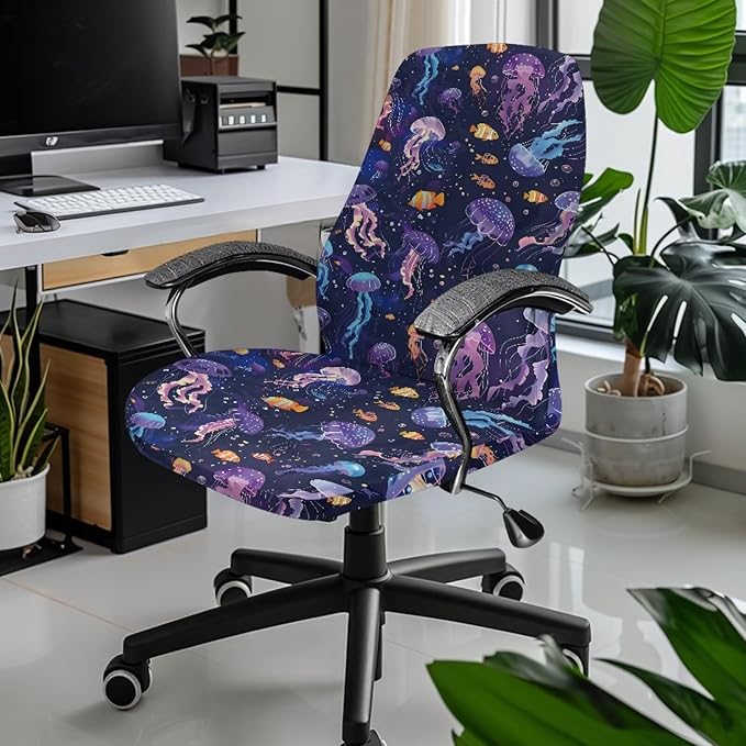 Talayituse Jellyfish Fish Print Office Chair Covers Stretchable Computer Chair Slipcover for Modern Simplism Style High Back Boss Chair (No Chair), S