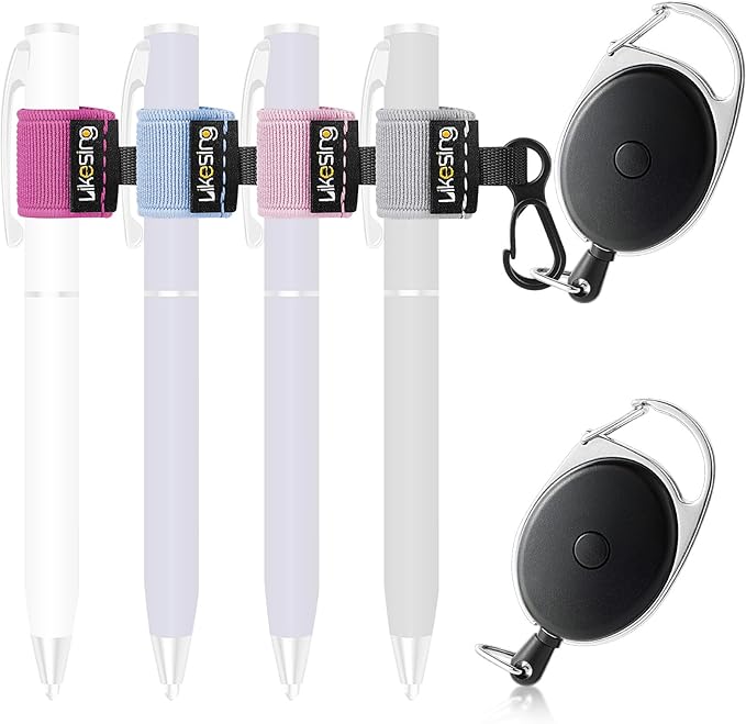 Likesing Retractable Pen Holder, 27.5" Reel Elastic Pencil Holder with Belt Clip for Nurses, Teachers, Waitres, Carpenter