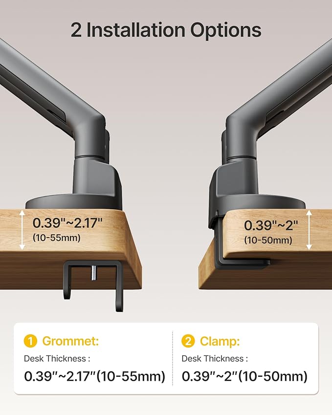 monTEK Dual Monitor Stand Mount with USB for Up to 35" Screens, Each Arm Holds Max 24.3lbs, Full Motion Adjustable Monitor Arm Desk Mount with C-Clamp/Grommet, VESA 75/100mm,Gray