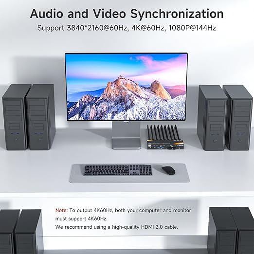 KVM Switch 8 Computers 1 Monitor HDMI 4K@60Hz, Reyoten USB 3.0 HDMI KVM Switch for 8 Computers Share 1 Monitor and 4 USB Devices with Hotkey, KVM Switches with IR Remote Control