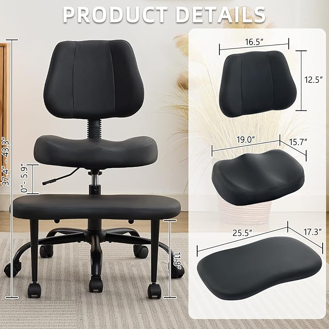 Criss Cross Legged Meditation Chair, Exquisite Home Office Furniture, Ergonomic Kneeling Chair with Lumbar Support and Adjustable Height Stool, for ADHD Adults