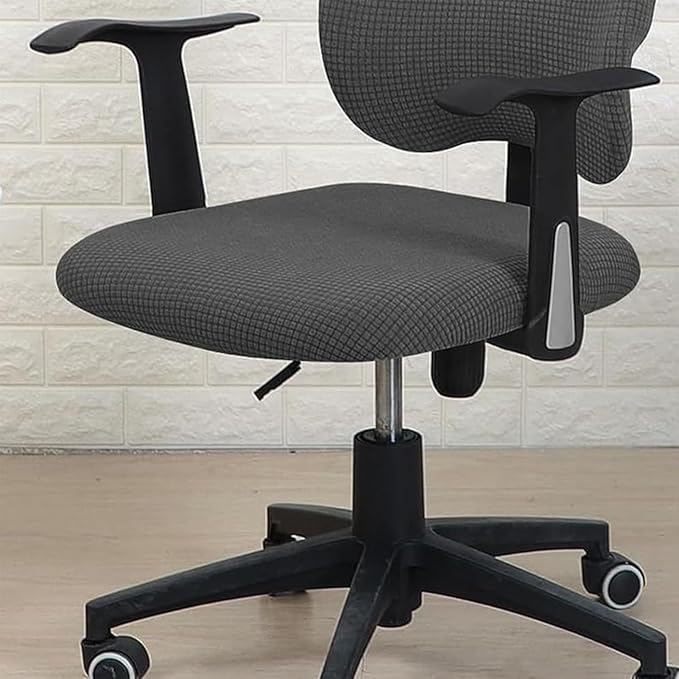 Sunnyway Stretchable Office Chair Seat Cover, Elastic Chair Slipcover with Tie Straps, Dining Chair Slipcover Machine Washable, Fits Seat Size 17.7"-21.7" (Grey)