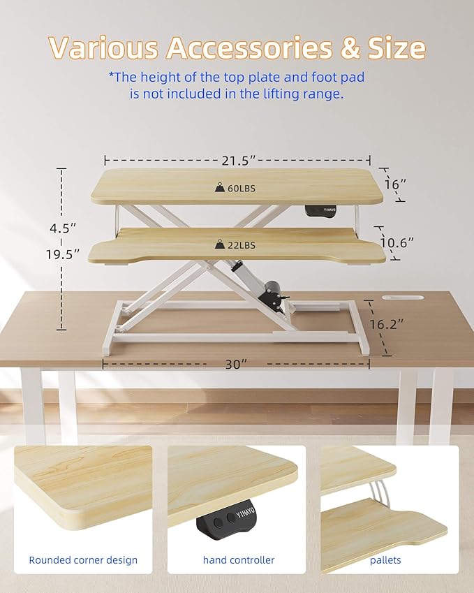 YIHAYO Electric Standing Desk Converter 32 inch, Sit to Stand Up Height Adjustable Desk Riser, Quick Sit to Stand Tabletop Dual Monitor Riser Workstation for Home Office with Keyboard Tray, Natural
