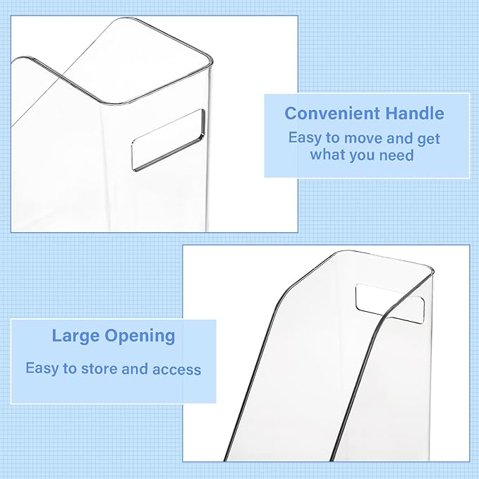 WRINGKIT 6 Pack Clear Magazine Holder, File Magazine Rack with Handle, Vertical Folder Document Storage, Magazine File Organizer for Desk, Office, Home, School