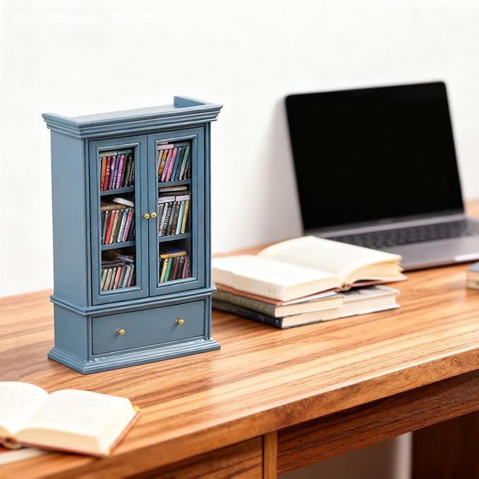 Anxiety Bookshelves, Anxiety Bookshelf, Handcrafted Mini Bookshelf with 100+ Unique Miniature Books, Small Anxiety Bookshelves Miniature Library, for Book Lovers, Blue