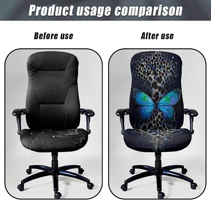 Talayituse Butterfly Leopard Print Office Chair Covers, Stretch Computer Chair Cover, Universal Boss Chair Covers Modern Simplism Style High Back Chair Slipcover, Small