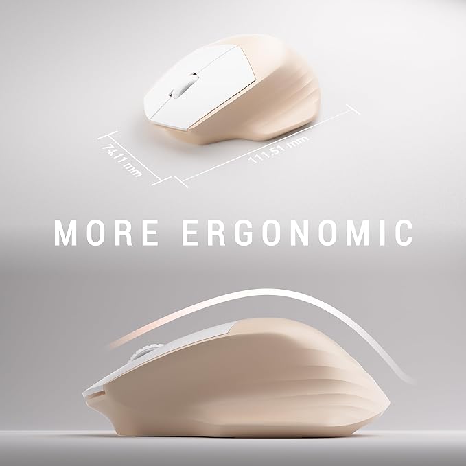 MPTOG Ergonomic Keyboard and Mouse Combo with Wrist Rest, BK Chipset, Full-Size Colorful Office Keyboard and Mouse, Power Button, USB Receiver for PC Laptop (Khaki White)