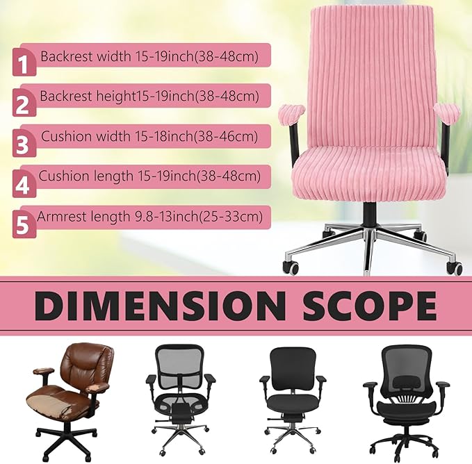 Tegeme Set of 4 Faux Fur Office Chair Covers Set with Armrest Covers, Computer Universal Stretchable Chair Seat Protector Washable Jacquard Computer Seat Slipcovers for Home Office(Pink)