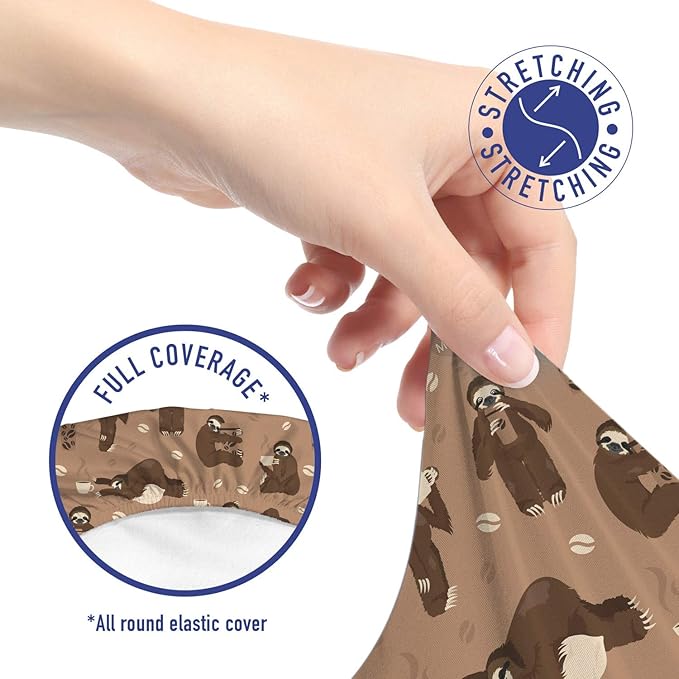 Ambesonne Funny Sloth Office Chair Slipcover, Morning Coffee Hugging Lazy Animal Various Postures Animal, Protective Stretch Decorative Fabric Cover, Standard Size, Umber Beige