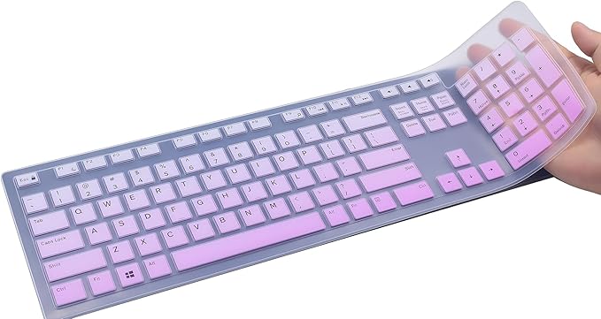 Keyboard Skin Compatible for Dell KM636 KB216 KB216t Wireless/Wired Keyboard & Dell Optiplex 5250 3050 3240 5460 7450 7050, Inspiron AIO 3475/3670/3477 All-in One Desktop (Ombre Purple)