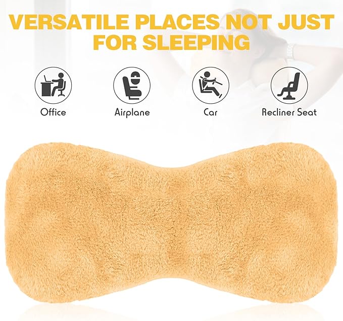 Colingmill 1 Pc Neck Pillow for Recliner Headrest Pillow Bone Shaped Chair Plush with Adjustable Strap Neck Support and Pain Relief Curve Head Cushion for Car Travel Airplane (Yellow)