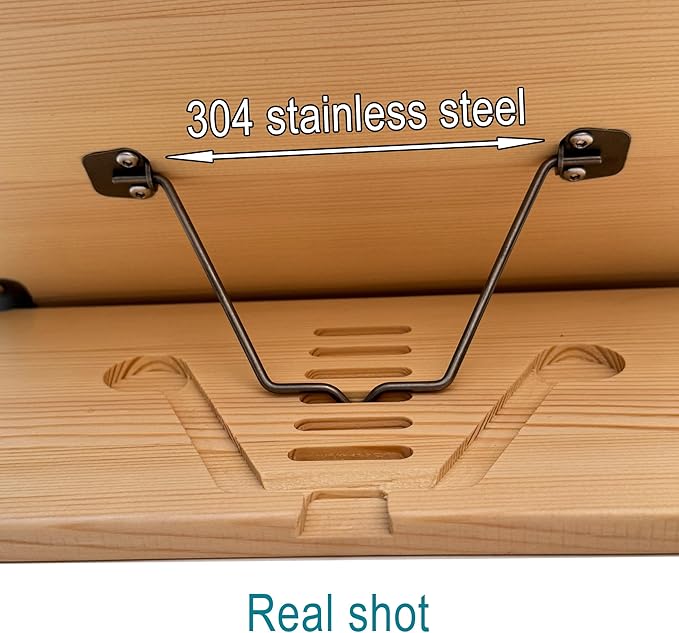 Book Stand, Cookbook Stand, (Solid Wood Construction with Anti-Cracking Design, Stainless Steel Hardware)