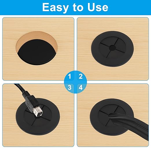 4 Pcs 1-1/8 Inch (28mm） Cable Grommet, Flexible Rubber Wire Hole Cover Pass Through for Office Computer Desk, Cabinet & Furniture Wire Organizer, Black