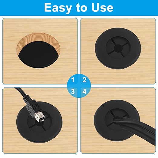 8 Pcs 7/8 Inch (22mm) Cable Grommet, Flexible Rubber Wire Hole Cover Pass Through for Office Computer Desk, Cabinet & Furniture Wire Organizer, Black