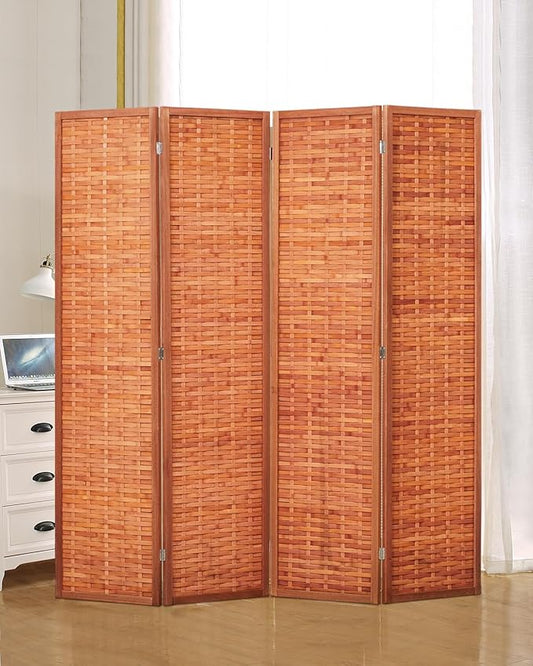 JOSTYLE 6ft Folding Privacy Screens 4-Panel Freestanding Room Dividers, Reddish Brown, 70.9" H x 79.9" W