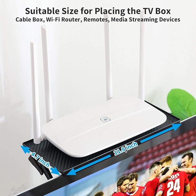 TV/PC Top Shelf Mount, Adjustable Monitor Top Shelves Wide Platform Screen Storage Bracket, TV Mounted Shelf for Routers, Cable Boxes, Games Consoles, DVD Player and Remote (11.8 x 4.7 Inch)