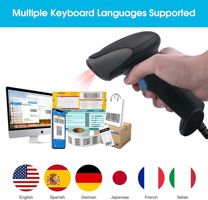 Sumicor 2D USB Barcode Scanner with Stand, Handheld 1D 2D QR Barcode Reader Support Mobile Payment Laptop Screen Scan Wired Bar Code Scanner for Supermarket Retail Store