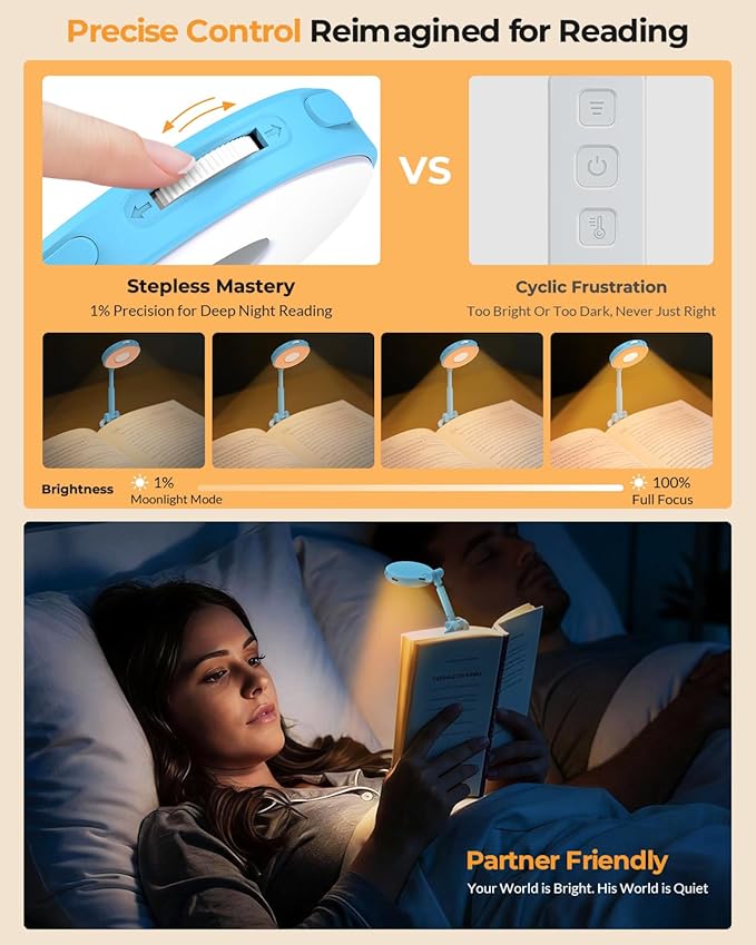 Rechargeable Book Reading Light: 18 LED Clip on Book Light for Kids in Bed & Night | Eye Caring 3 Colors & Stepless Dimming | Timer Memory Booklamp - Gifts for Book Lovers Teen Girls Boys