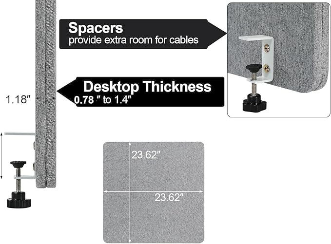 Desk Privacy Panel 24" x 24" Table Privacy Panel Acoustic Partition Noise Visual Isolate Table Divider with Clamp for Student Study Reception Area Office Library (24" x 24")