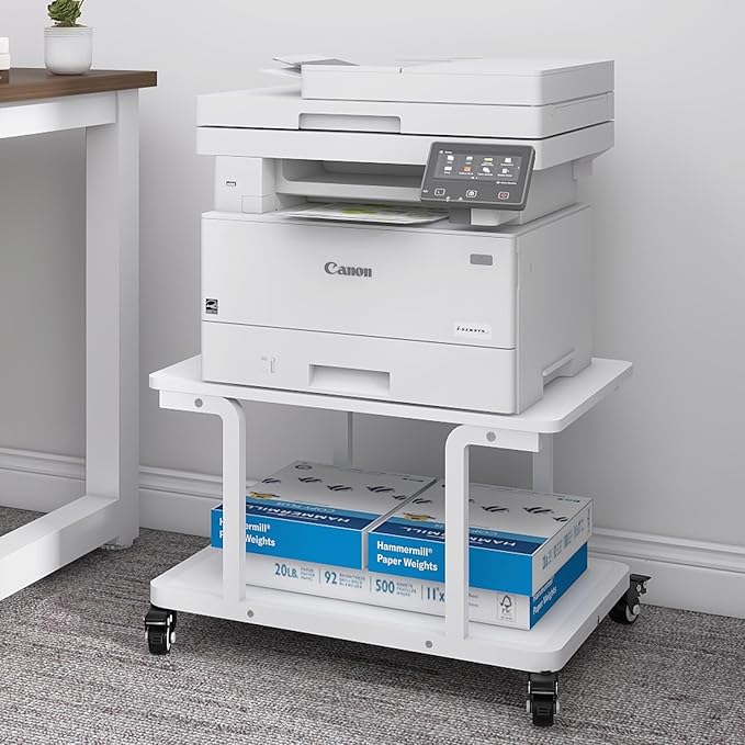 Natwind 2 Tier Laser Printer Stand,24''x20''x15'' Large Printer Table Copier Stand Under Desk,Heavy Duty Rolling Cart with Paper Storage Shelf,Printer Holder on Wheels for Home Office (White)