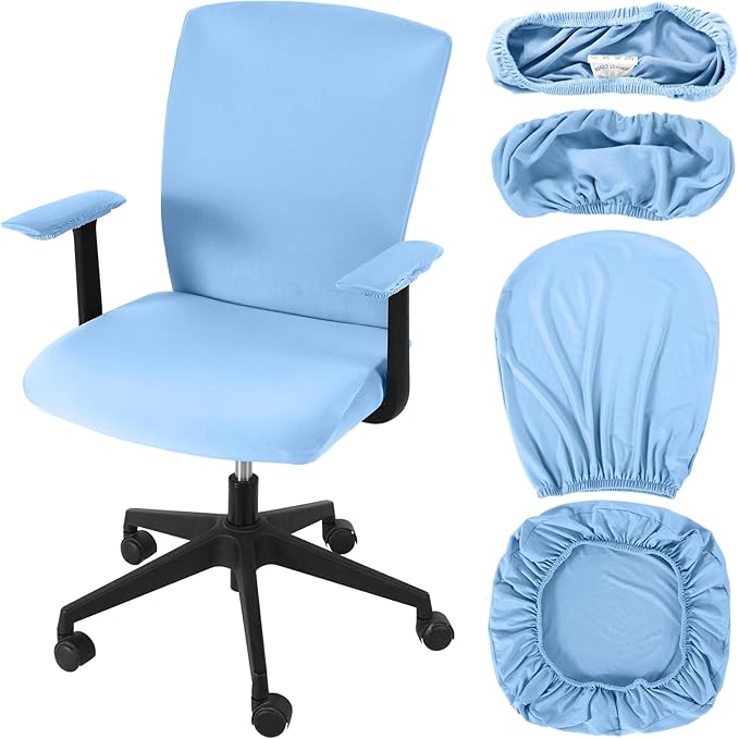 Tallew 4 Pcs Office Chair Covers Set Computer Universal Protective Stretchable Chair Seat Covers Desk Armrest Cover Pads Office Cushion Backrest for Rotating(Regular,Blue)