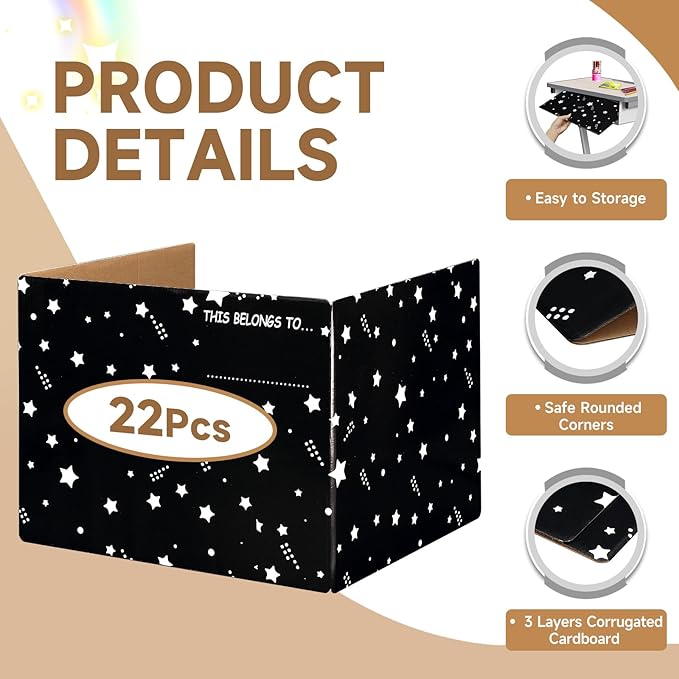 EARTHSON 22 Pack Galaxy Theme Class Privacy Shields, Desk Dividers for Students, Privacy Folder for Students, Cardboard Privacy Boards, Test Divider Classroom Study Carrel Teacher Supplies, Black