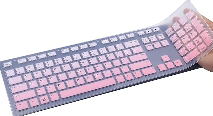 Keyboard Cover Skin Compatible for Dell KM636 KB216 KB216t KB216p Wireless/Wired Keyboard & Dell Optiplex 5250 3050 3240 5460 7450 7050, Inspiron AIO 3475/3670/3477 All-in One Desktop (Ombre Pink)