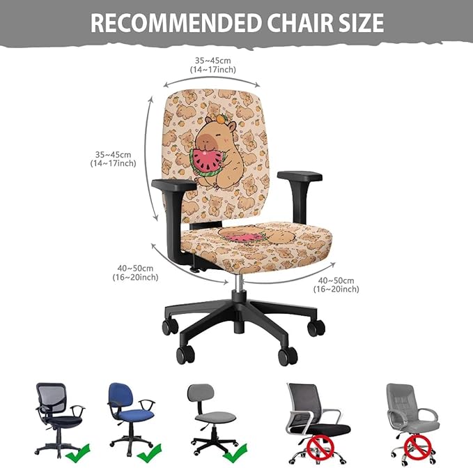 Capybara Computer Chair Cover Stretchable Office Chair Covers 2 Piece Universal Fit Most Wheelchairs,Computer Chairs,Gaming Chairs Washable Slipcovers Protector Brown