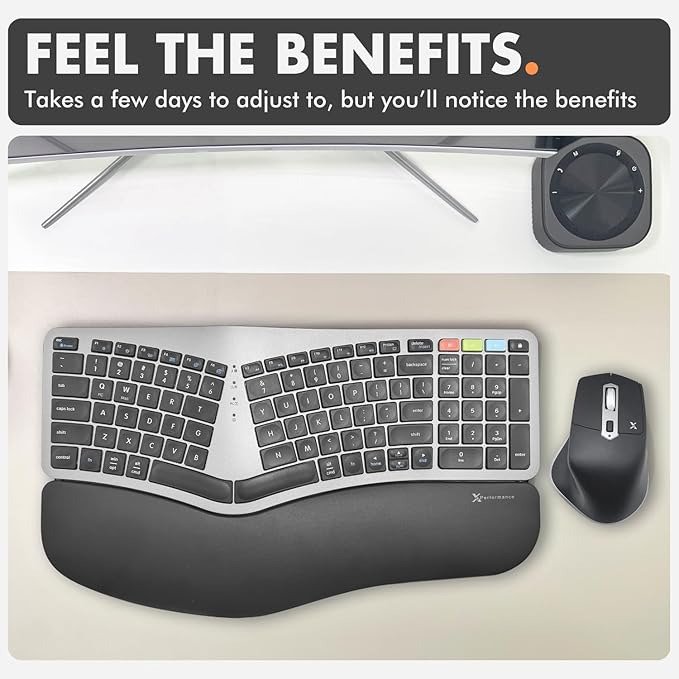 X9 Ergonomic Keyboard and Mouse Wireless Combo - Ergo Split Keyboard with Wrist Rest and Mouse, 2.4G and Bluetooth, Full-Size Wireless Carpal Tunnel Ergonomic Keyboard and Mouse for Laptop and PC
