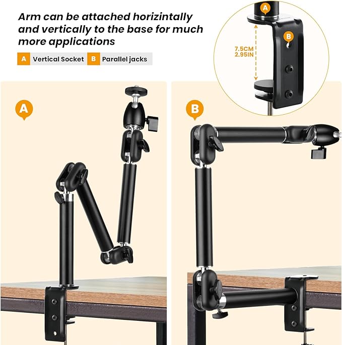 TARION Overhead Camera Desk Mount - 360° Flexible Articulating Arm with 3/8'' Screw and 1/4'' Screw Ballhead for DSLR SLR Mirrorless Cameras Projector Ring Light TKA01-M