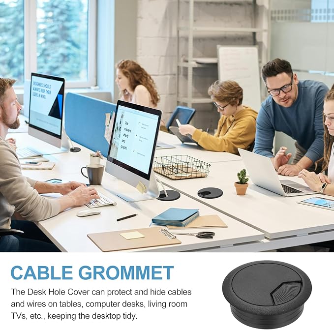 PATIKIL Desk Grommet 2", 4 Pcs Plastic Desk Hole Cover Cable Grommet Cord Hole Cover Table Wires Organizer for Home Office Wires Cables Through The Countertop, Black