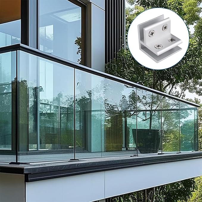 INCREWAY 8 PCS Adjustable Glass Clips Kit 90 Degrees Adjustable Silver Square Glass Shelf Bracket Holder Bracket Clamp for Glass Fence Panel, Showcase, Wine Cabinet (5-8mm)