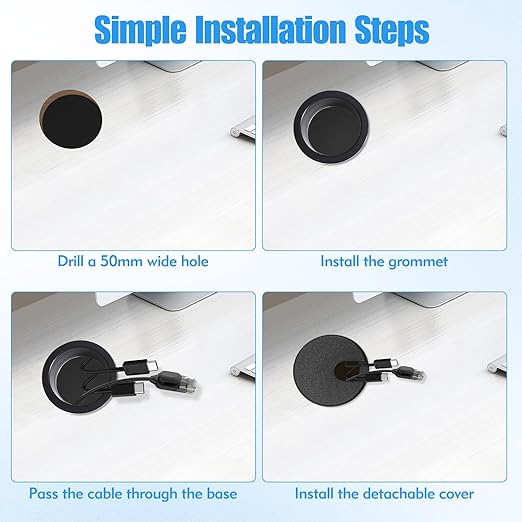 4 Pcs Desk Grommet 2 Inch, ABS Plastic Desk Hole Cover for Cables, U-Shaped Grommet Hole Cover for Office Home School Computer Desk Equipment Cable Cord Organizer
