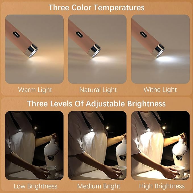 LED Neck Reading Light, 3-Color & 3-Brightness Adjustable Bendable Neck Light, USB Rechargeable Book Light for Reading in Bed, Knitting, Crochet, Camping, Working, Book Lovers Gifts (Pink)