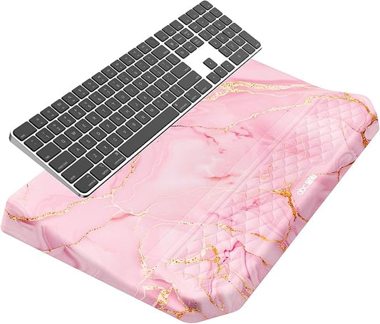 2-in-1 Ergonomic Keyboard Stand with Wrist Rest, Comfy Keyboard Riser Holder with Massage Design, Pink Marble