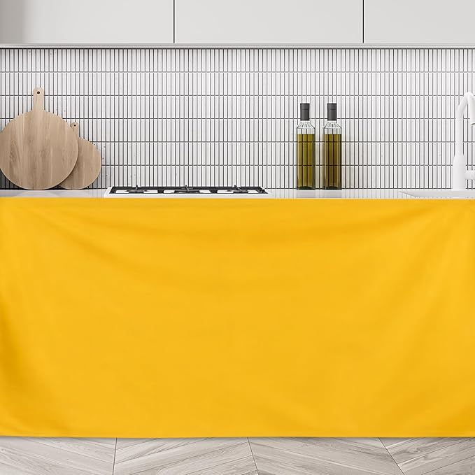 uxcell Cabinet Curtains, Dust Proof Privacy Drape Short Curtain, Hook & Loop Under The Desk Skirt for Kitchen Bathroom Closet Storage Room (51.1" W x 27.6" H, Yellow)