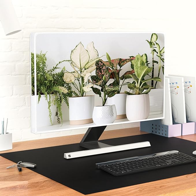 Baocicco Potted Plant Monitor Dust Cover 22, 23, 24, 25 Inch Green Potting Botanical Leaf Monitor Accessories Laptop TV LCD Screen Decoration for Tablet Bonsai Full Body Cover for Computer Screen