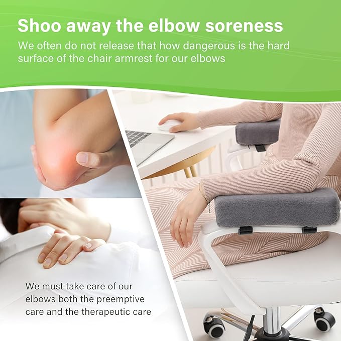 LargeLeaf Plush Dark Gray Office Chair Gaming Chair Armrest Cushions Elbow Pillow Pressure Relief 2-Piece Set of Chair