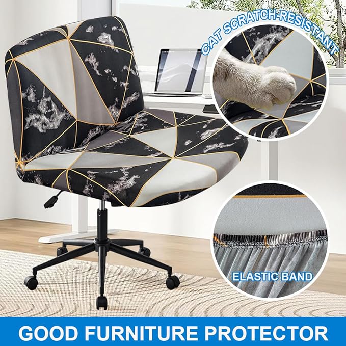 Levoberg Armless Criss Cross Office Desk Chair Cover Slipcovers Printed Vanity Desk Chair Covers Armless Cross Legged Wide Chair Covers Accent Mid Back Wide Swivel Task Chair Protector #15