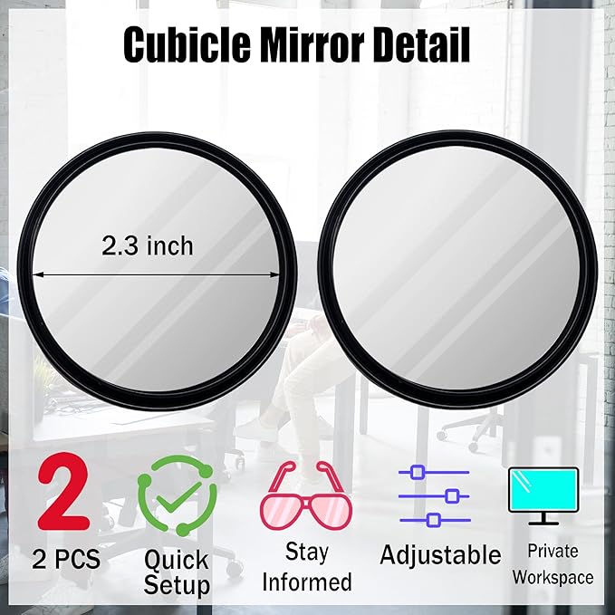 Aogigigio 2pcs Office Cubicle Mirrors - Adjustable Monitor Mirror to See Behind You, 2.3inch