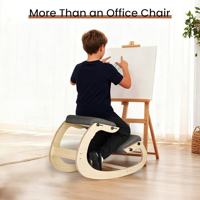Ergonomic Kneeling Chair - Adjustable Seat, Smooth Rocking Base for Active Posture, Relieves Back & Spine Pressure for Office &Home Sturdy Kneeling Desk Chair Holds 300 lbs, Durable & Stable