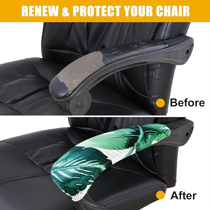 Smiry Stretch Printed Office Chair Armrest Covers, 2 Pcs Soft Fit Removable Washable Computer Desk Chair Arm Covers Protector, Green