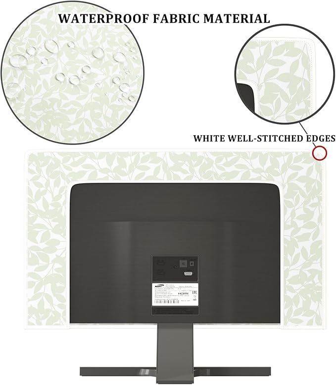 Vintage French Vines Waterproof 37,38,39 Inch TV Dust Cover Anti-Static Dustproof Botanical Cottagecore Plant Television Covers for LCD LED PC Desktop and Home Hanging TV，Sage Green