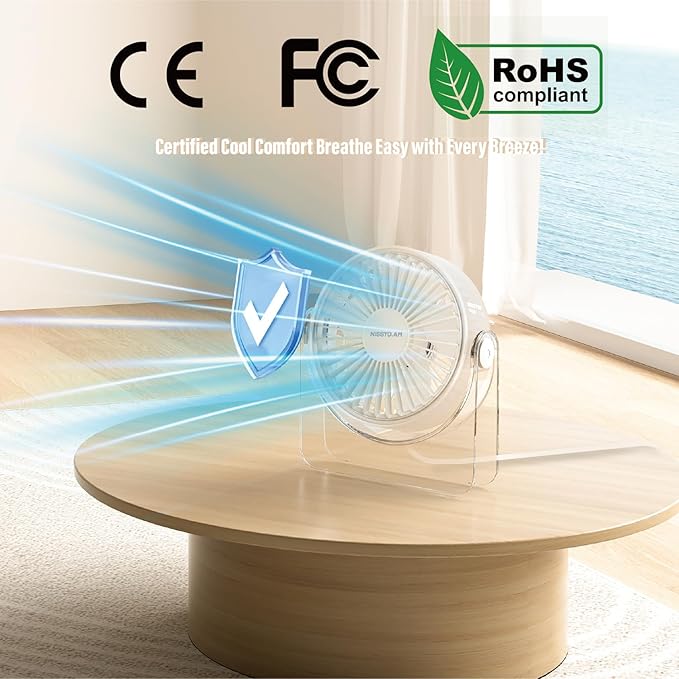 USB Desk Fan, 6Inch Portable Table Fan, 3 Speeds Quiet Powerful Cooling,Personal Mini Small Fan with Adjustable Tilt for Desk Bedroom Home Office Car Table Travel, No Battery, White